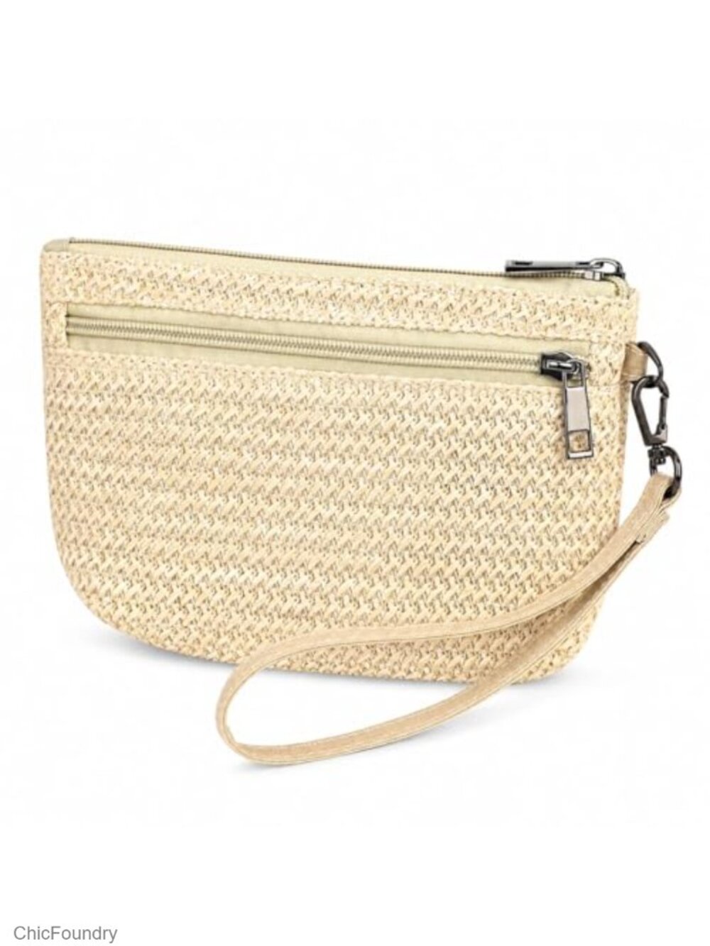 Small Straw Wristlet Wallet Zip Clutch Bag with Wristlet Pouch